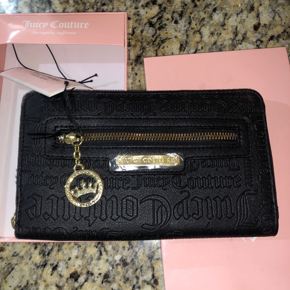 *RARE* JUICY COUTURE  Black Wallet Embossed Logo Faux Leather Y2K Vegan